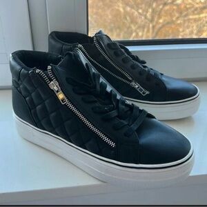 Black Quilted High-Top Sneakers with Side Zippers